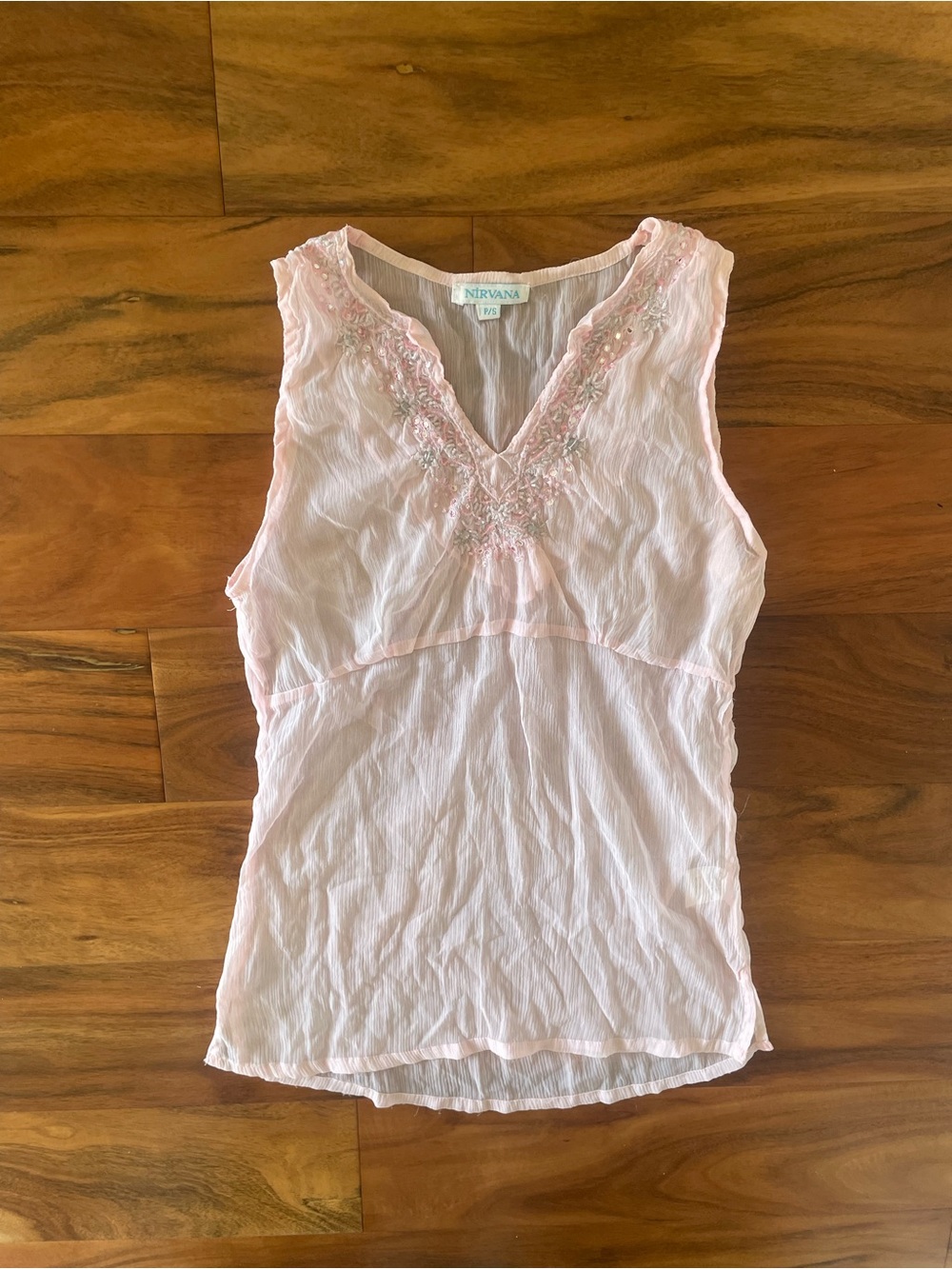 NIRVANA Pale Pink Beaded Embroidered V-Neck Sleeveless Camisole